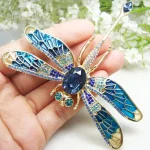Blue Crystal Dragonfly Shell Brooch 2