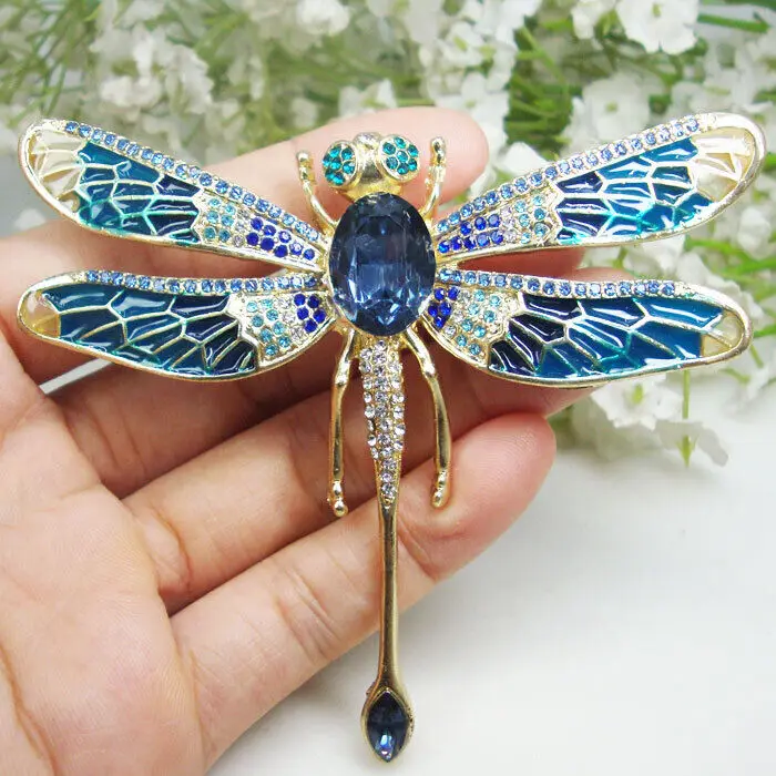 Blue Crystal Dragonfly Shell Brooch