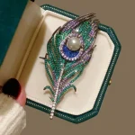 Luxury Zircon Peacock Feather Brooch 3