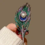 Luxury Zircon Peacock Feather Brooch 2